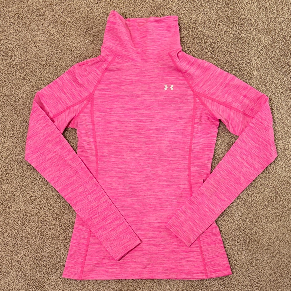 Under Armour Women's Bright Pink Long Sleeve Tee turtle neck, thumb holes